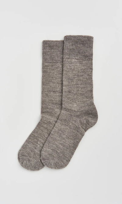 Plümo  Pair of Alpaca Socks - Slate Grey, crafted in a British mill, laid flat side by side on a plain white background.