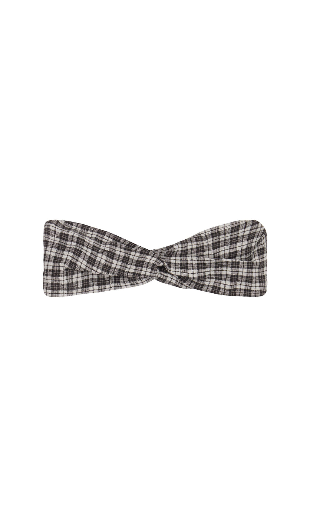 Plümo- Plaid Headband with twist knot design, shown on a white background in black and white checks.
