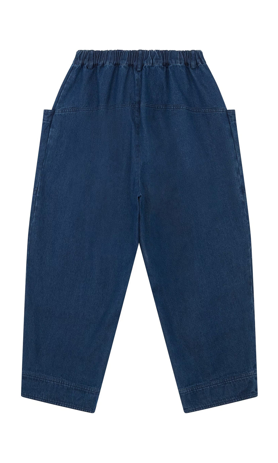 Plümo- Polder Pants - Original Denim: blue-wash, elasticated waist, relaxed fit, shown flat on a white background.