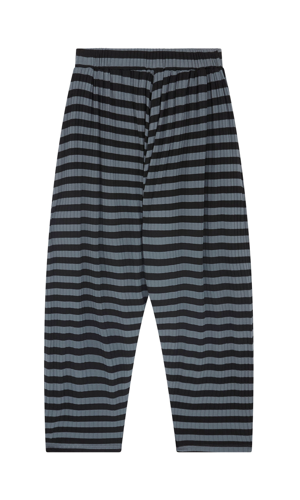 Plümo- Oyster Catcher Pants - Grey Stripe: loose-fit with stretchy waist and cropped legs, shown on a white background.