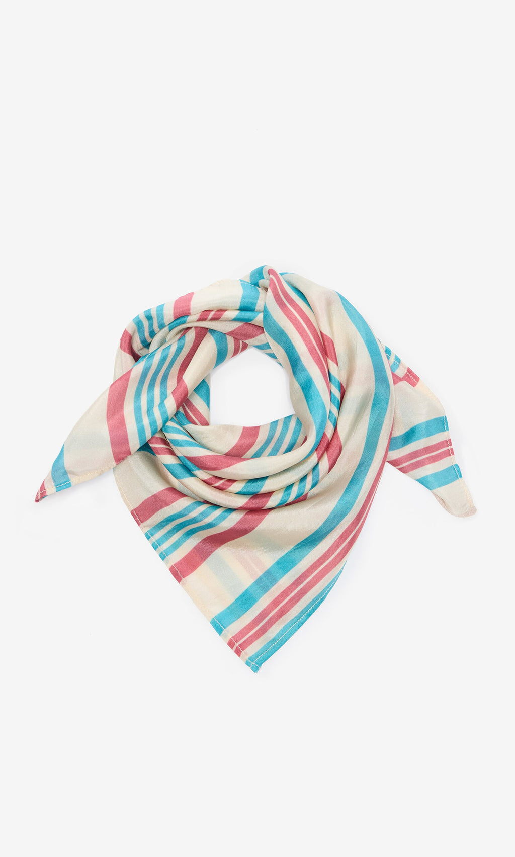 Plümo- Rimini Stripe Necktie, 50cm x 50cm, blue, red & beige stripes, loosely folded on a white background.