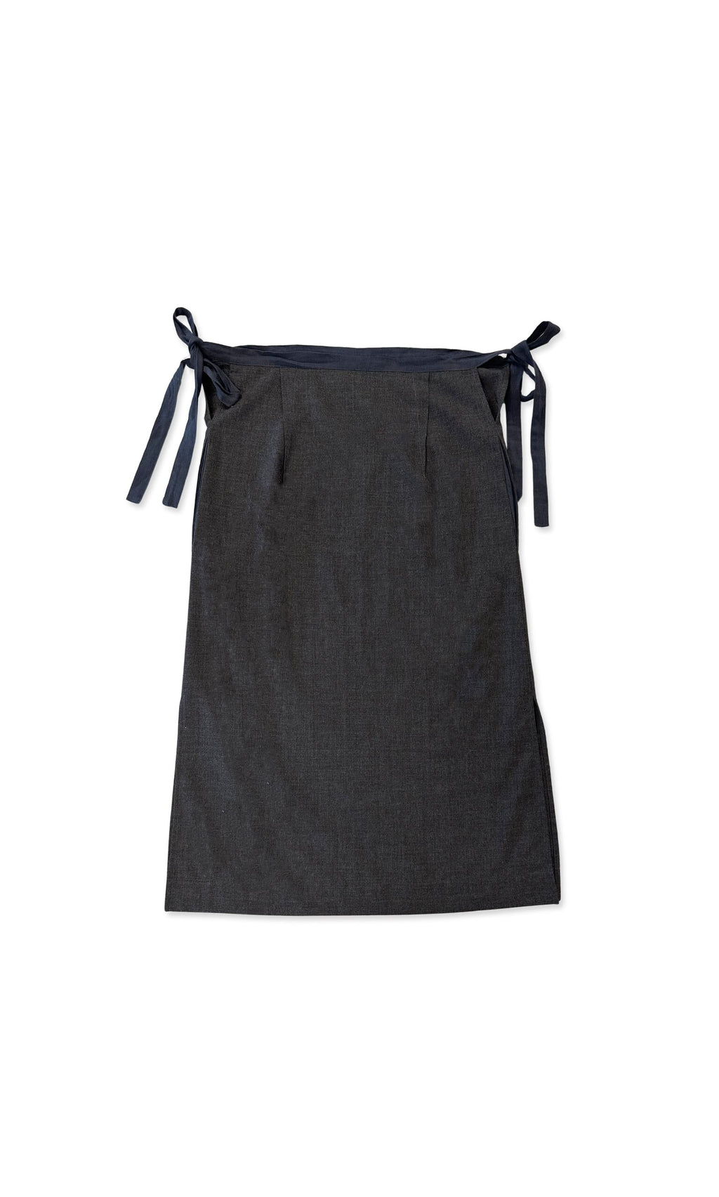 Plümo- Jorja Tie Skirt in dark gray, shown flat with two side ties for adjustable fit on a white background.