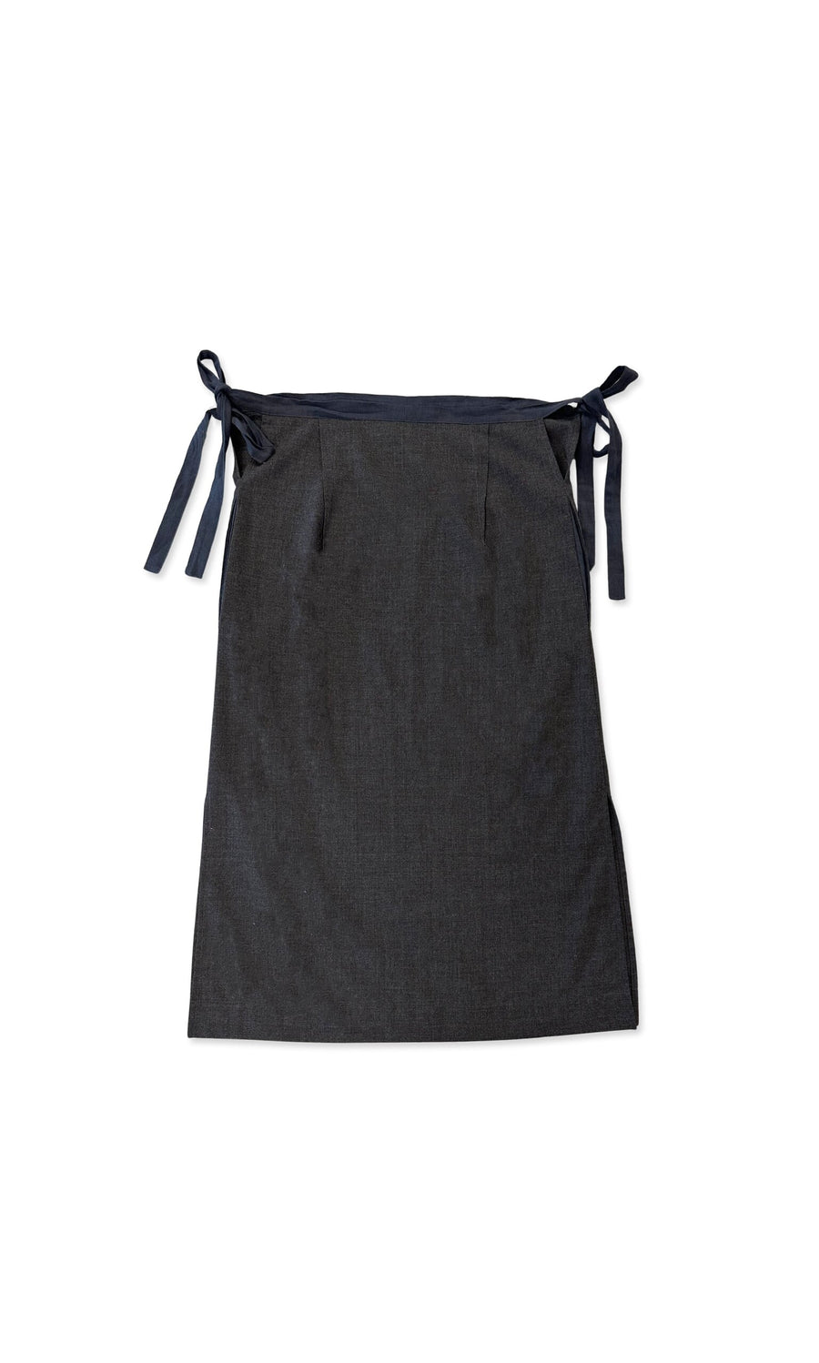 Plümo- Jorja Tie Skirt in dark gray, shown flat with two side ties for adjustable fit on a white background.