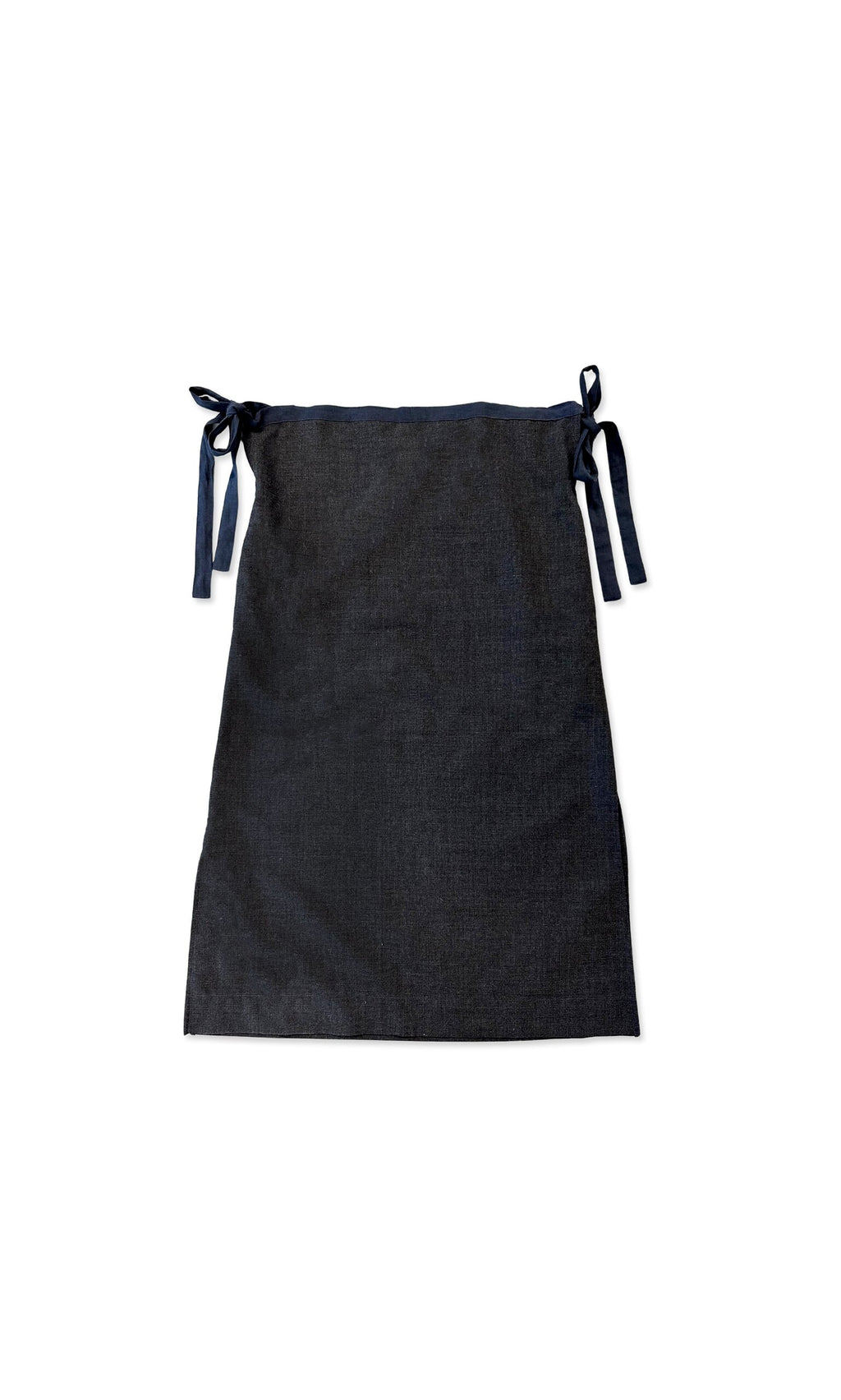 Plümo- Jorja Tie Skirt in dark denim with two blue side ties and adjustable fit, shown flat on a white background.