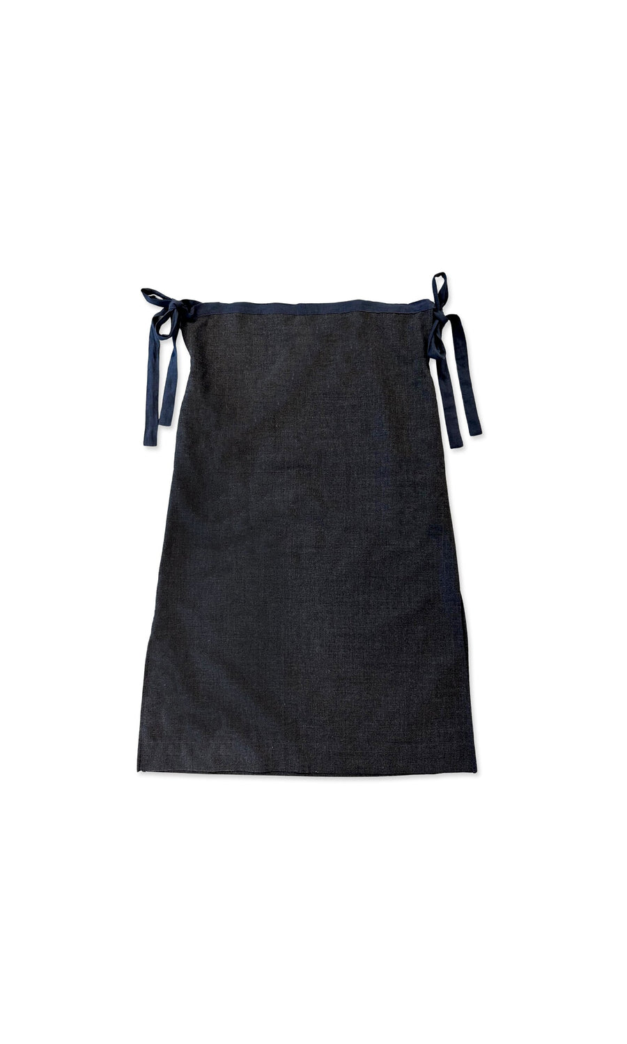 Plümo- Jorja Tie Skirt in dark denim with two blue side ties and adjustable fit, shown flat on a white background.