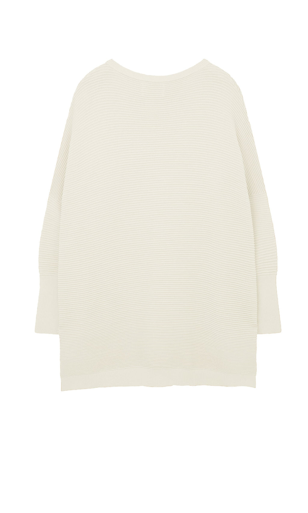 Plümo- Jack Sweater - Cloud: A loose-fitting, off-white oversized sweater with dropped shoulders and ribbed texture.
