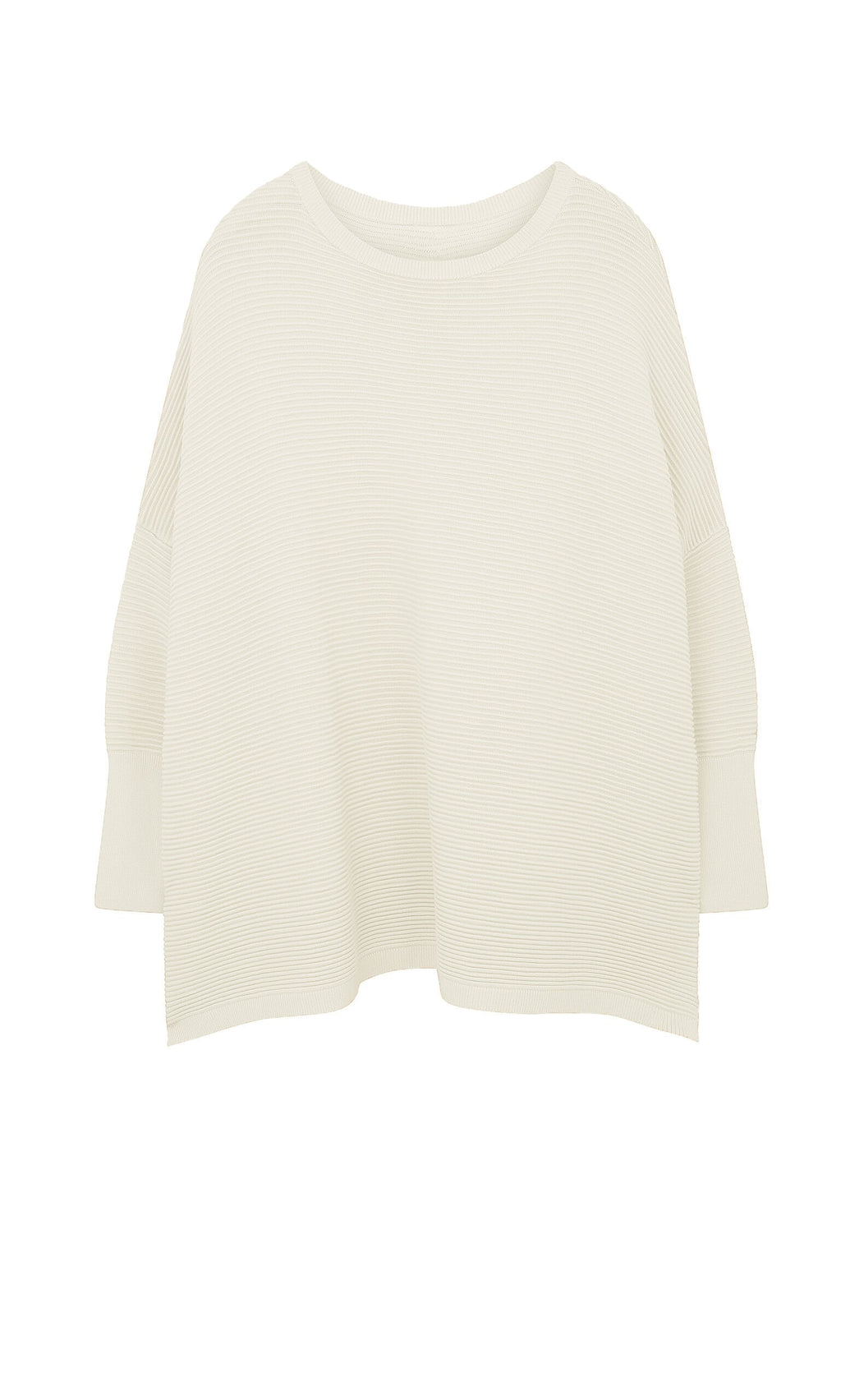 Plümo- Jack Sweater - Cloud: Off-white oversized long-sleeve sweater with dropped shoulders and ribbed texture.