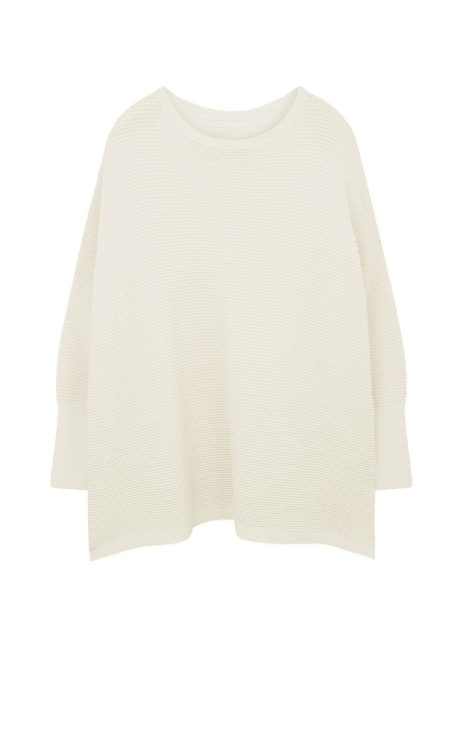 Plümo- Jack Sweater - Cloud: Off-white oversized long-sleeve sweater with dropped shoulders and ribbed texture.