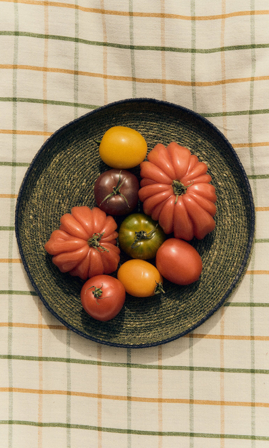 Plümo- A seagrass food cover on a checkered tablecloth brings rustic charm to your home decor.