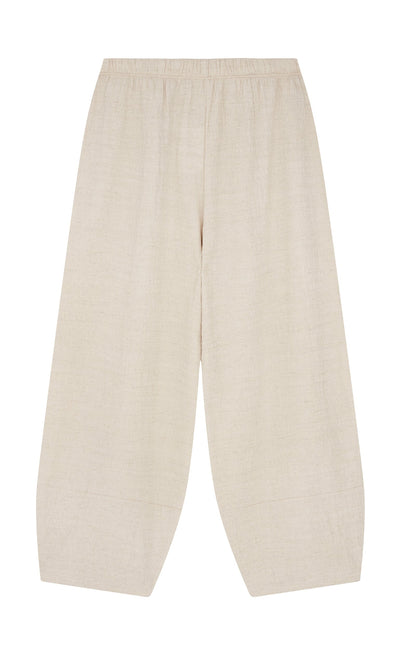 Plümo- Soren Pants: wide-leg linen pull-on pants with an elastic waistband, shown on a white background.