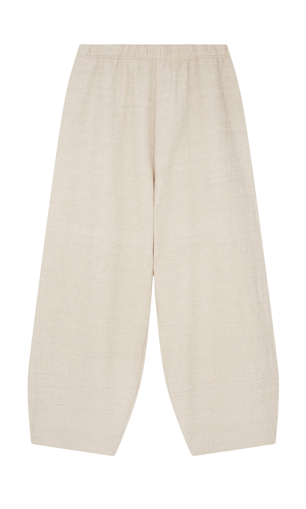Plümo- Soren Pants: beige wide-leg linen pull-ons with elastic waistband, shown flat on white background.