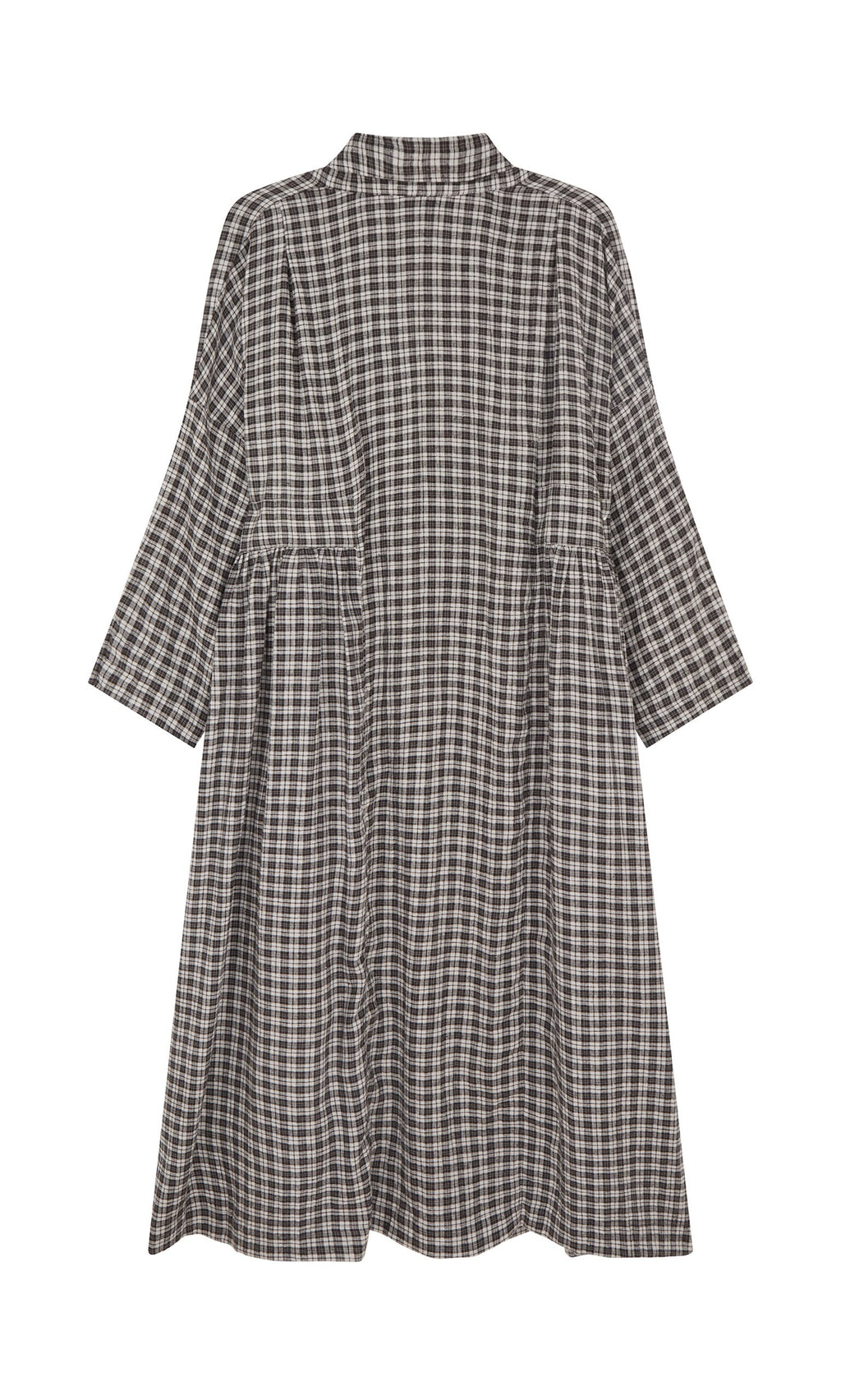 Plümo- The Tarkhan Dress - Plaid is a loose-fit, high-collar plaid dress with a flared silhouette inspired by North London style.