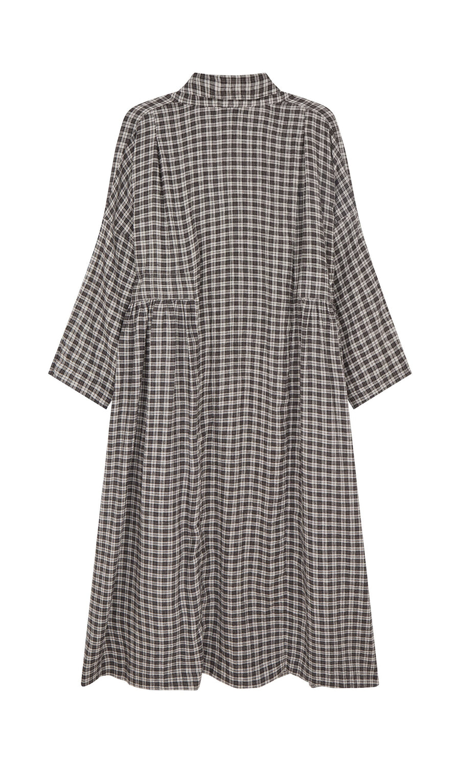 Plümo- The Tarkhan Dress - Plaid is a loose-fit, high-collar plaid dress with a flared silhouette inspired by North London style.