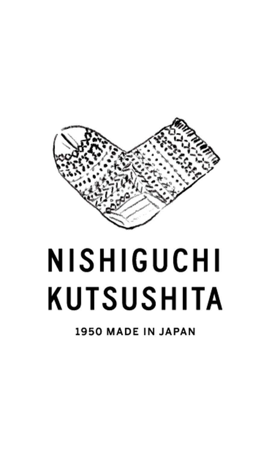 Plümo- Black and white drawing of a patterned sock above Japanese Red Socks—Japan’s everyday socks.