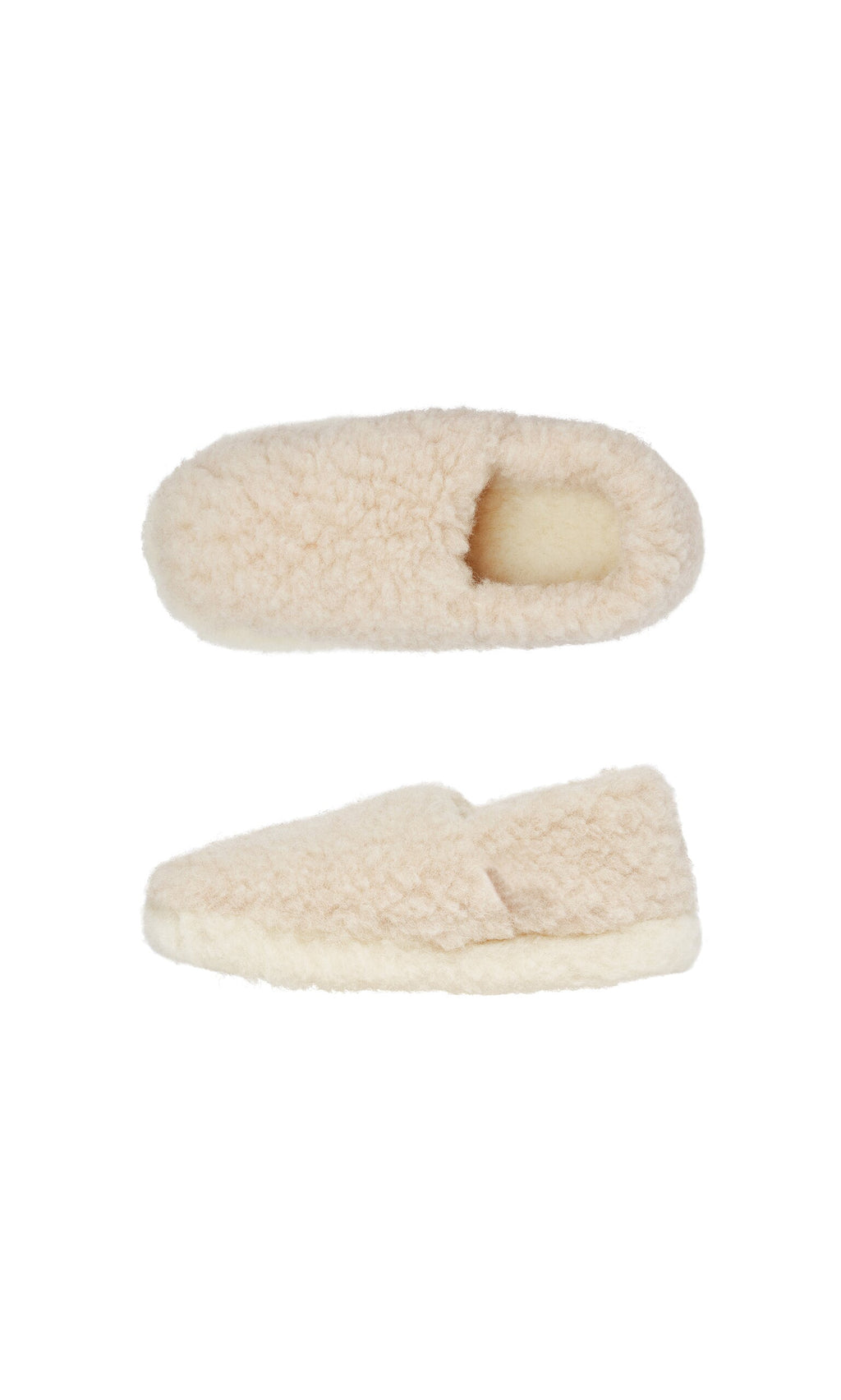 Plümo  Pair of beige Wool Slippers - Natural made from Irish merino wool with non-slip soles on a plain white background.