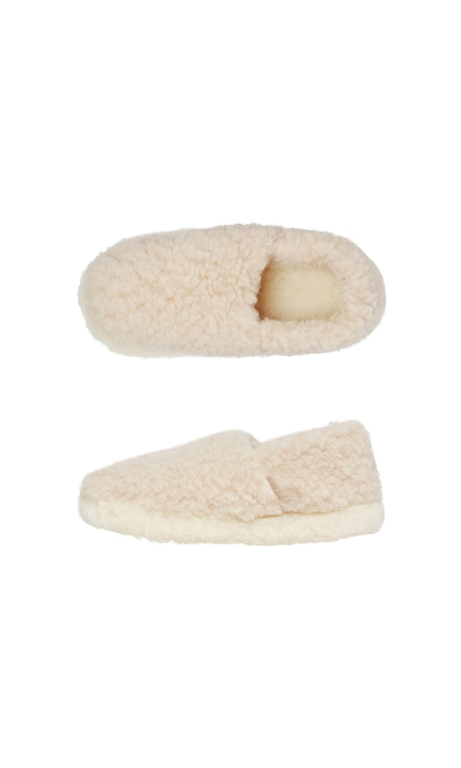 Plümo  Pair of beige Wool Slippers - Natural made from Irish merino wool with non-slip soles on a plain white background.