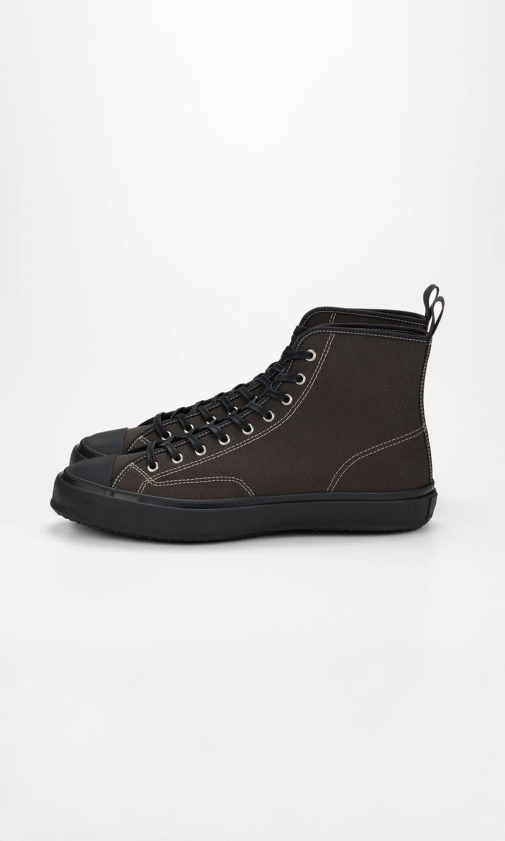 Plümo- High Top Trainers - Charcoal with black laces, white stitching, and arch support on a plain white background.