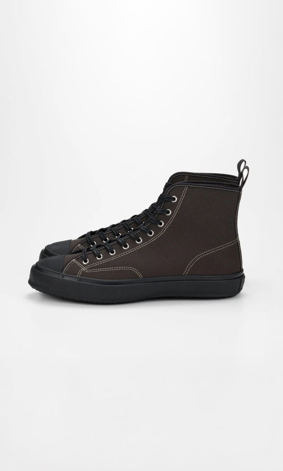 Plümo- High Top Trainers - Charcoal with black laces, white stitching, and arch support on a plain white background.
