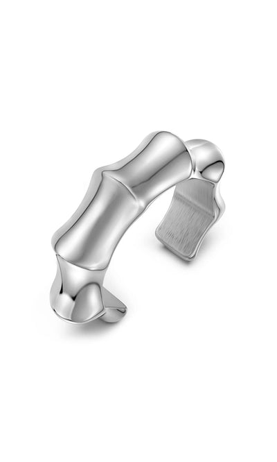 Plümo- The Ridged Bangle is a chunky silver cuff with smooth, curved segments inspired by bamboo stalks.