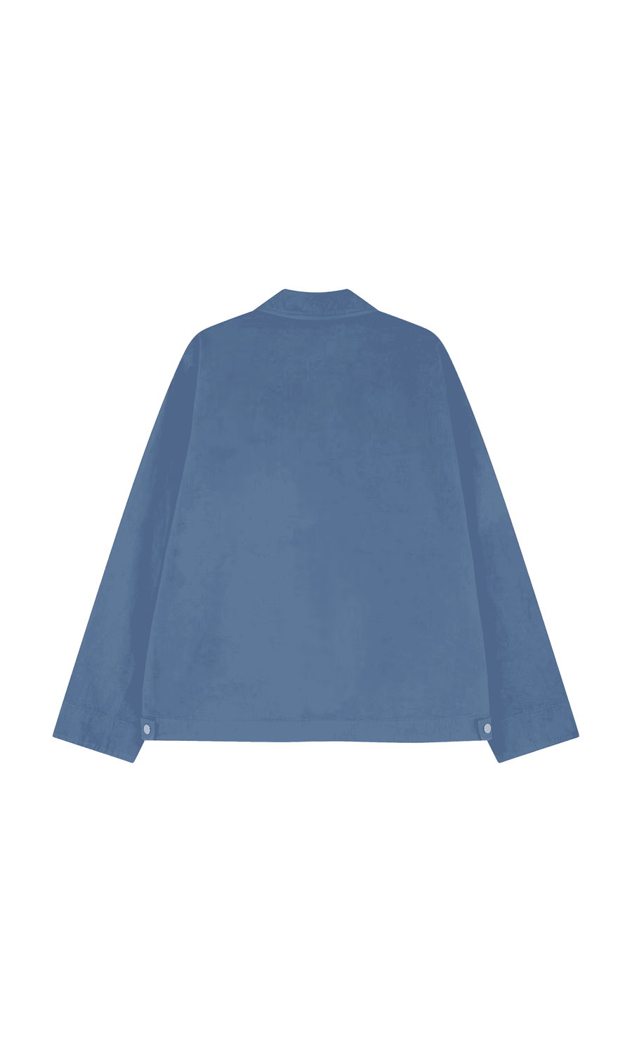 Plümo- Flanders Jacket French Blue - Seconds shown from the back, featuring a collar and buttons on the lower sides.
