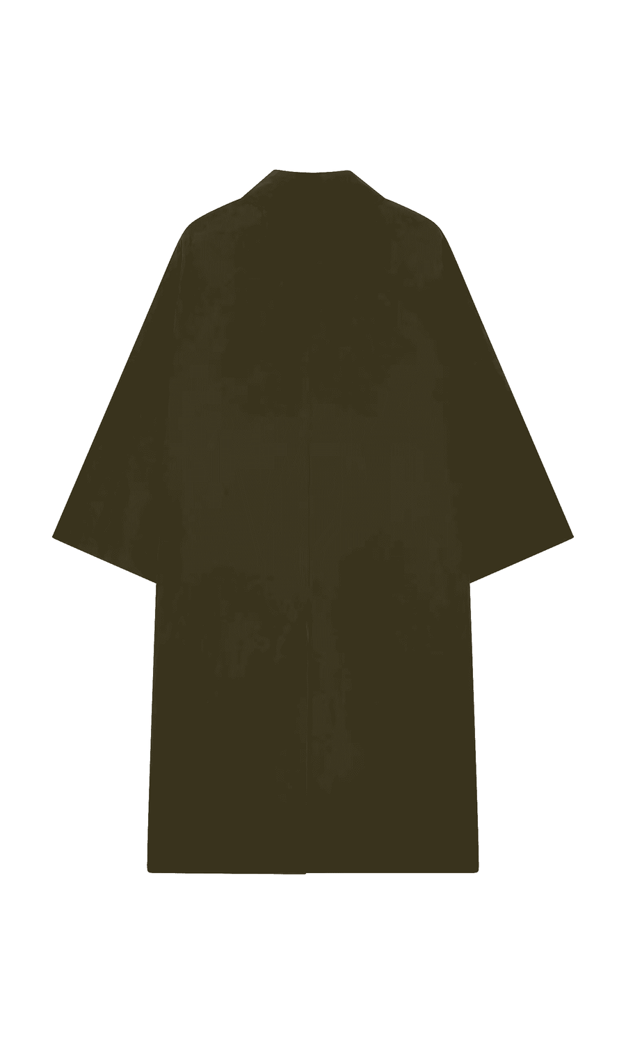 Plümo- Doherty Coat Olive - Seconds, oversized dark olive green, wide sleeves, shown flat from the back on white background.