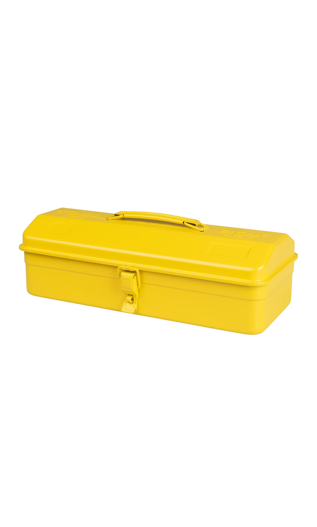 Plümo- Yellow tool box with handle and latch, ideal for storing gardening tools, shown on a white background.