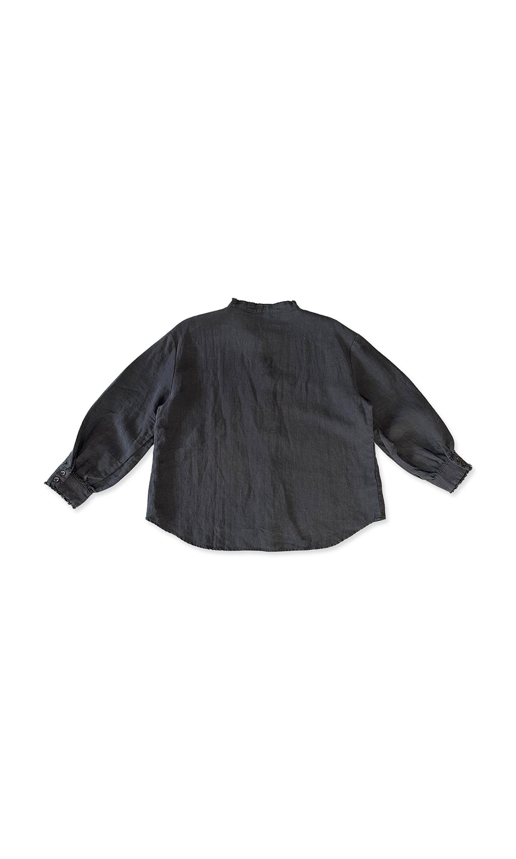 Plümo- Aera Blouse - Black: casual-fit, long sleeves with cuffs, subtle collar, shown flat on a white background.