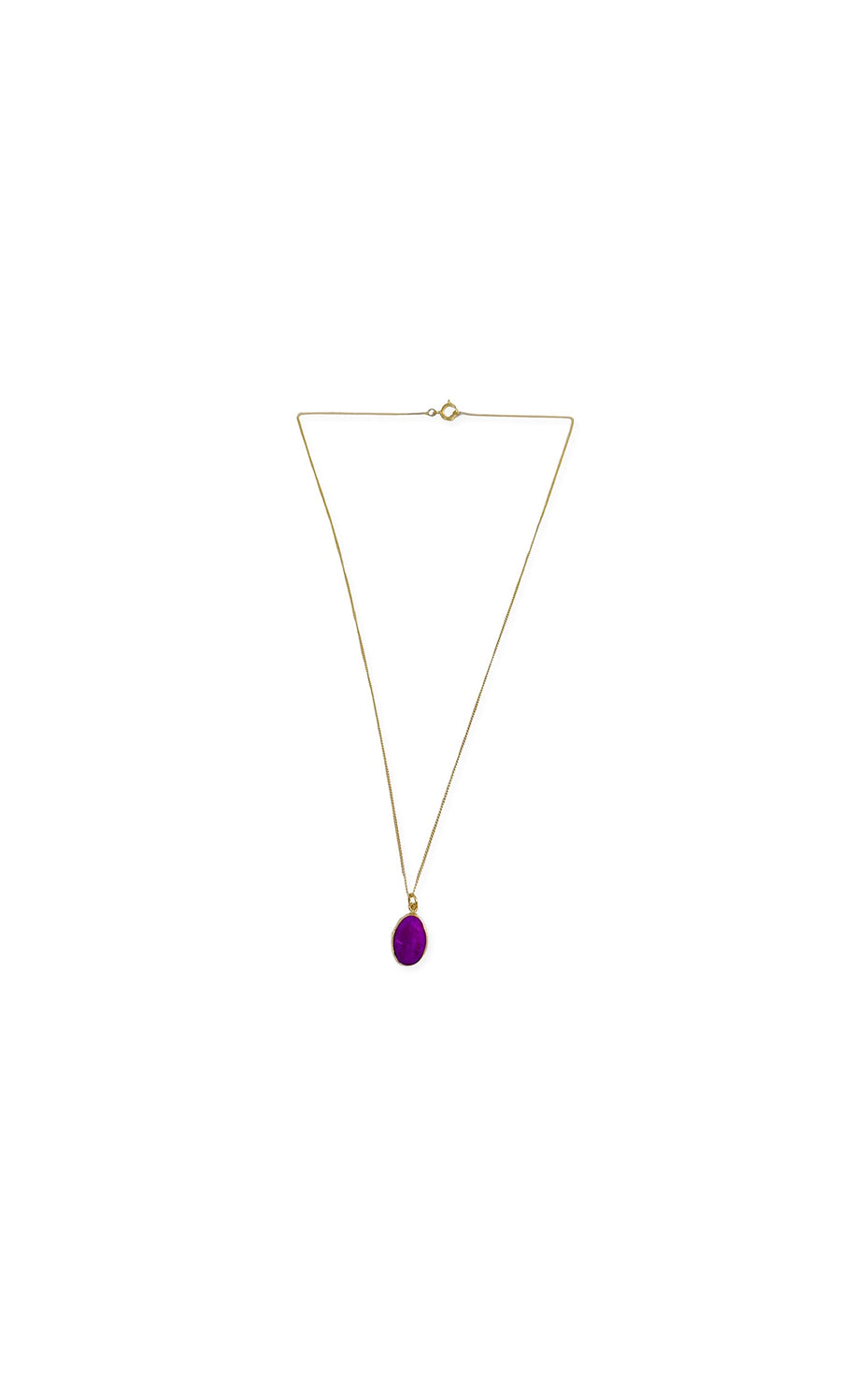 Plümo- Amethyst Necklace featuring a gold link chain and round purple pendant, centered on a white background.