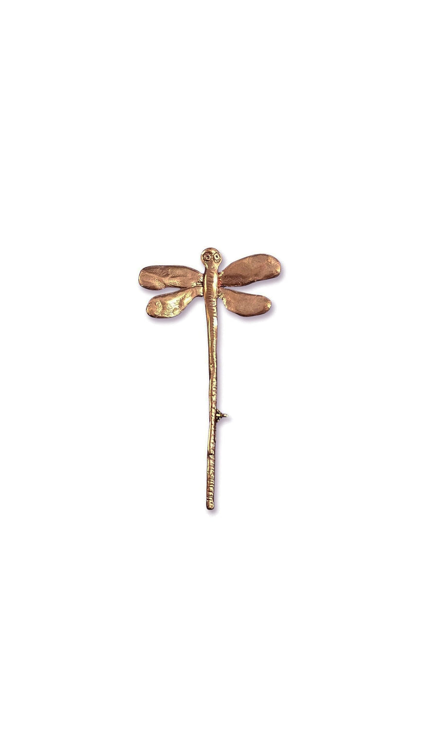 Plümo- Bronze Dragonfly Brooch with textured wings in a bronze jewellery style, shown on a white background.