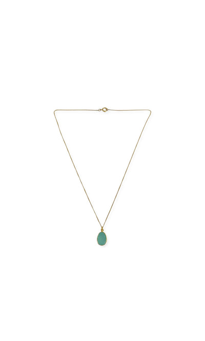 Plümo- Chalcedony Necklace: gold link chain with a round green pendant on a plain white background.