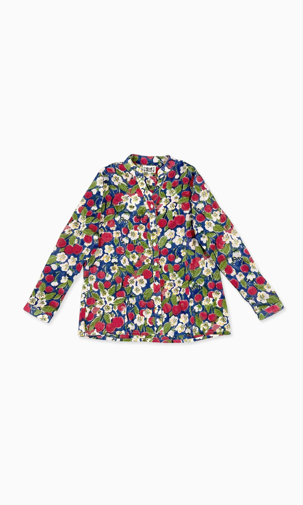Plümo- Cherry Blossom Shirt: long-sleeve cotton with colorful floral and fruit pattern, inspired by cherry blossoms.