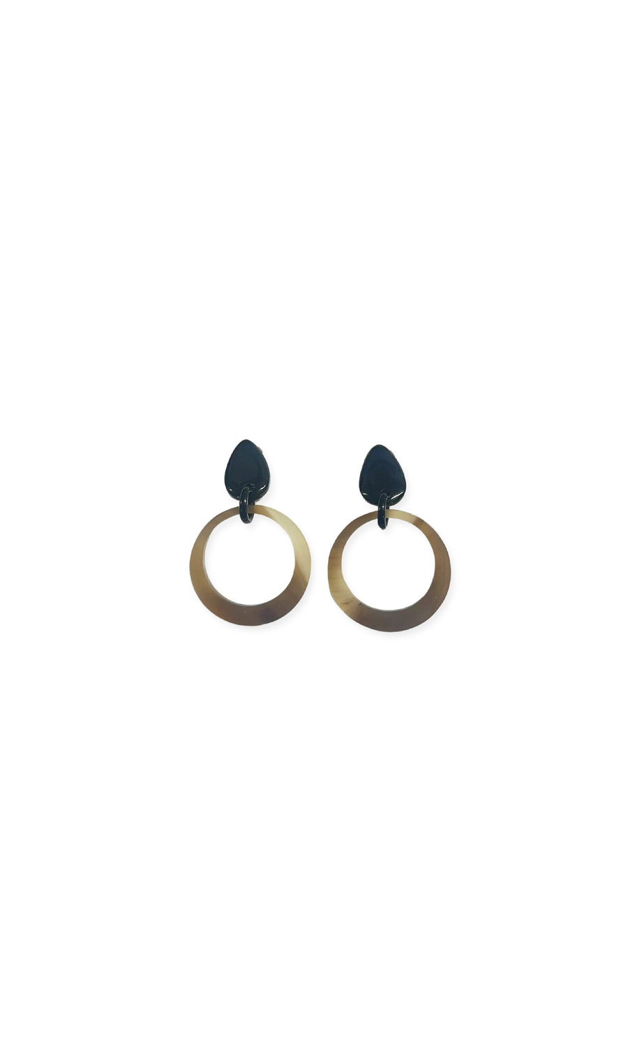 Plümo- Circle Clip-On Earrings feature black studs and large flat hoops, inspired by African artisan jewelry.