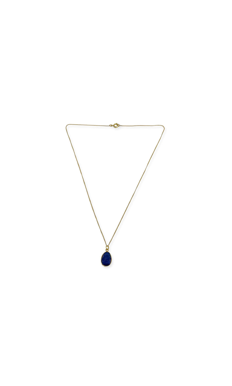 Plümo- Tanzanite Necklace: Gold link chain with a round, dark blue gemstone pendant on a white background.