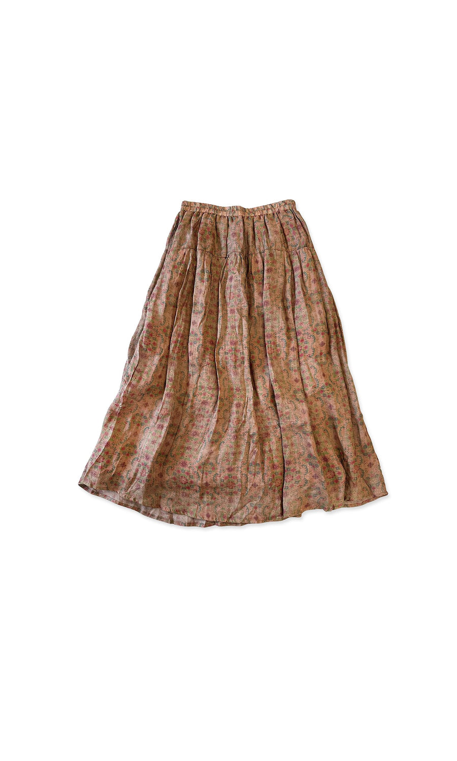 Plümo- The Eira Skirt is a vintage floral, long pleated skirt with an elastic waist, shown on a white background.