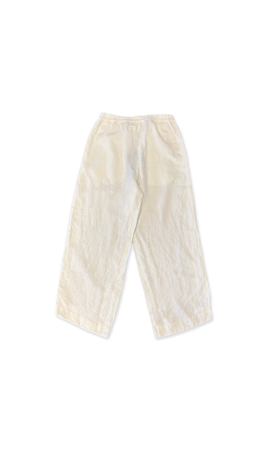 Plümo- Fable Pants in beige washed linen with an elasticated waist, displayed flat on a white background.