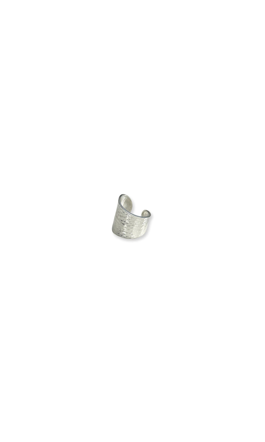 Plümo- A hand-crafted Hammered Ring in silver with an open back, displayed on a white background.