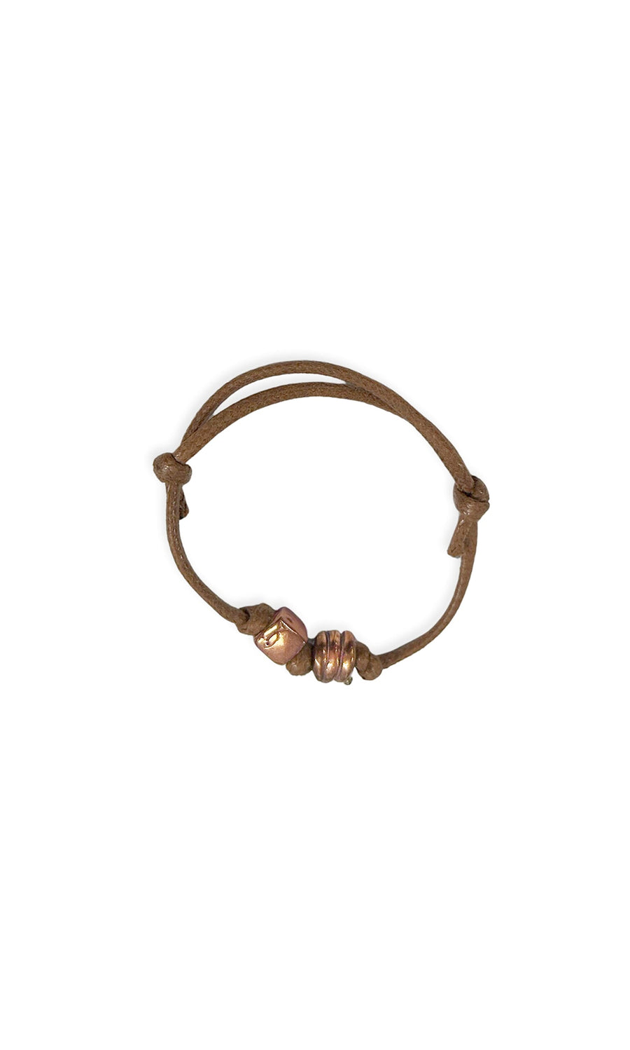 Plümo- Isola Bracelet: Brown adjustable cord with bronze beads, featuring a fish-shaped bead inspired by Australian design.