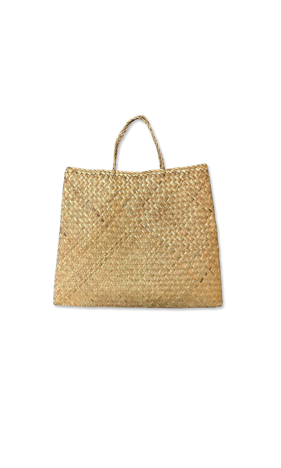 Plümo- Palm Leaf Woven Bag - Large: rectangular, single-handle straw design shown against a white background.