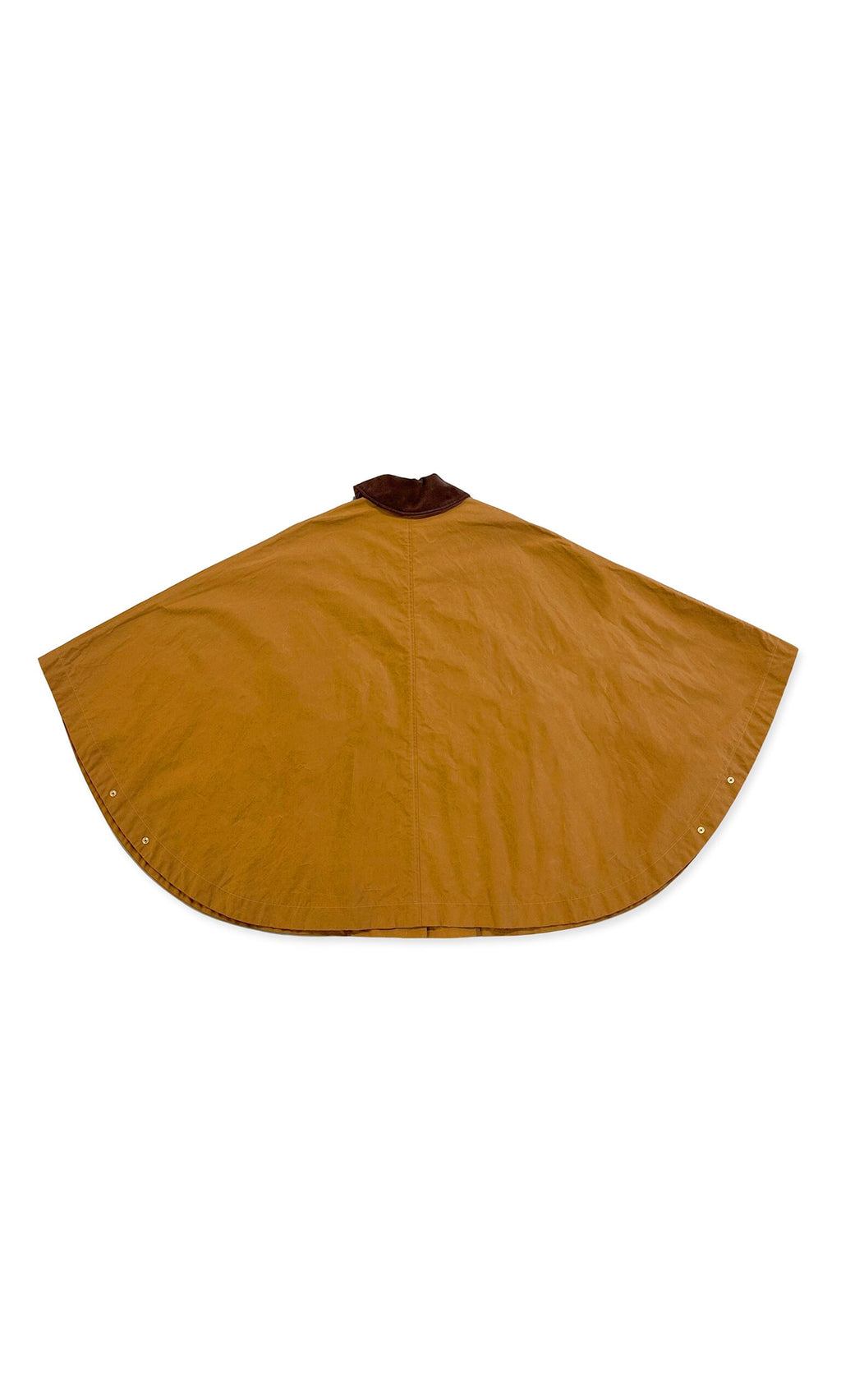 Plümo- Larkyn Poncho: brown, wide heritage-style cape with dark collar, shown flat on a white background.