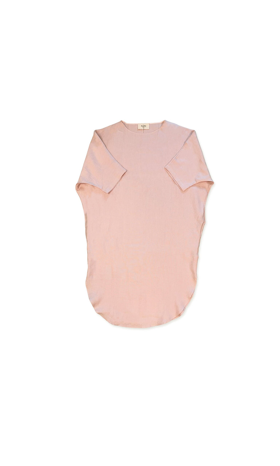 Plümo- Light pink Lennie Dress with short sleeves and a relaxed fit, laid flat on a white background.