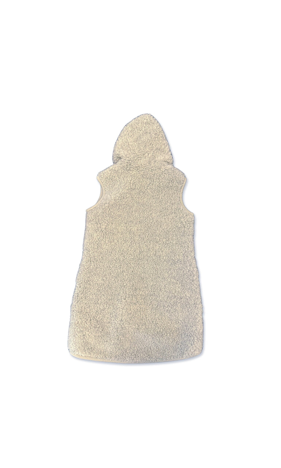 Plümo- Sleeveless light grey Long Rambler Gilet in sherpa, shown from the back on a white background.