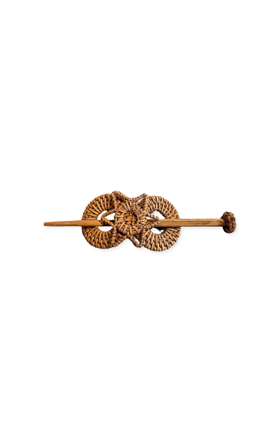 Plümo- The Rattan Hair Pin is handwoven with a knot design and comes with a wooden stick for secure fastening.