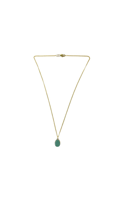 Plümo- Orluna Necklace: gold link chain with a round green pendant shown on a plain white background.