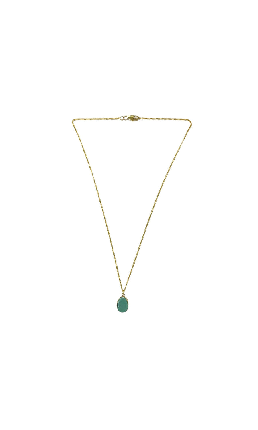 Plümo- Orluna Necklace: gold link chain with a round green pendant shown on a plain white background.