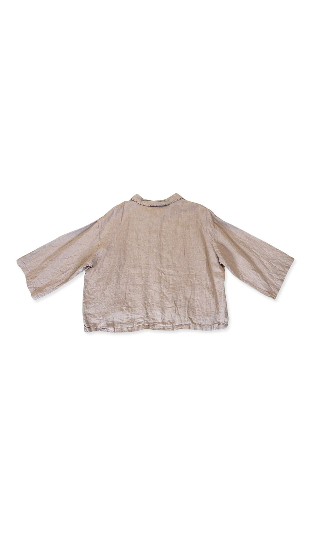 Plümo- Sable Shirt in beige with long sleeves and relaxed fit, shown flat from the back on a white background.