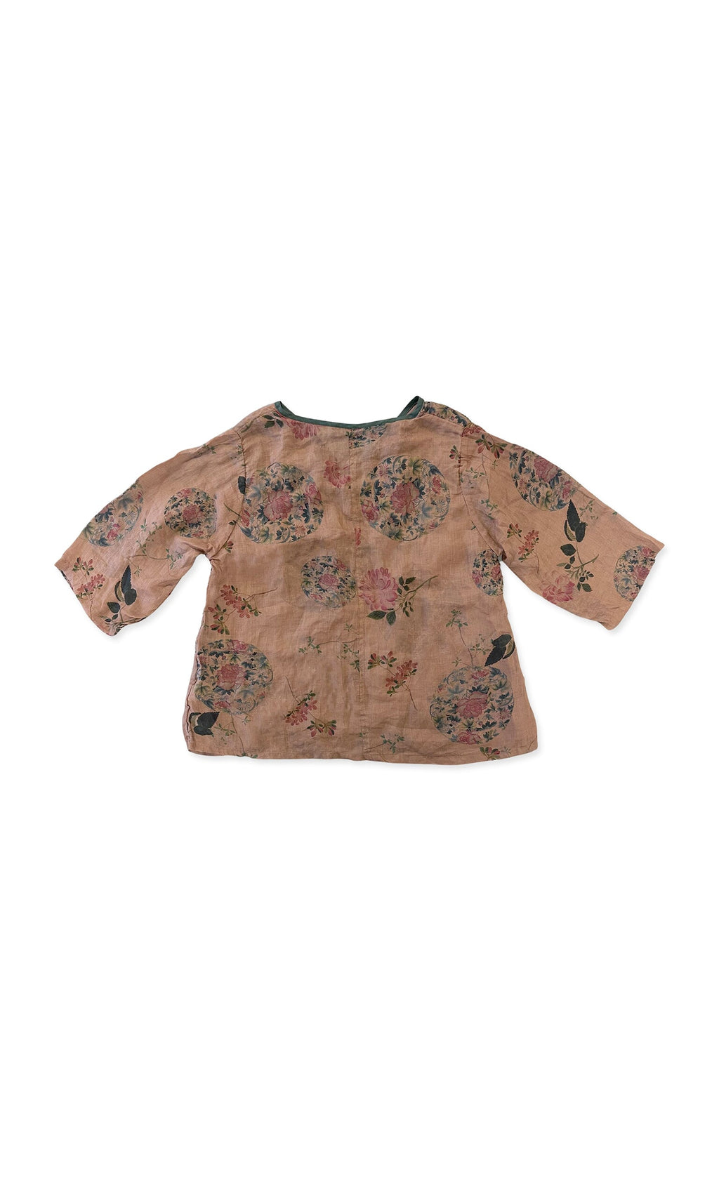 Plümo- Sakura Floral Top: lightweight light brown floral, relaxed fit, long sleeves, shown flat on white background.