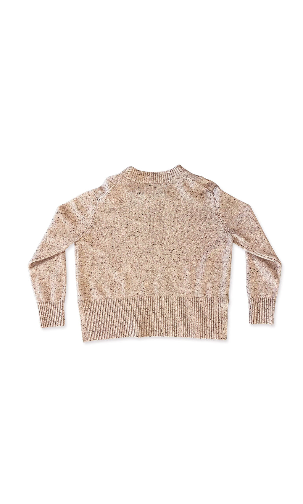 Plümo- Skye Sweater: beige crew-neck, long sleeves, ribbed cuffs and hem, relaxed fit—shown flat on a white background.