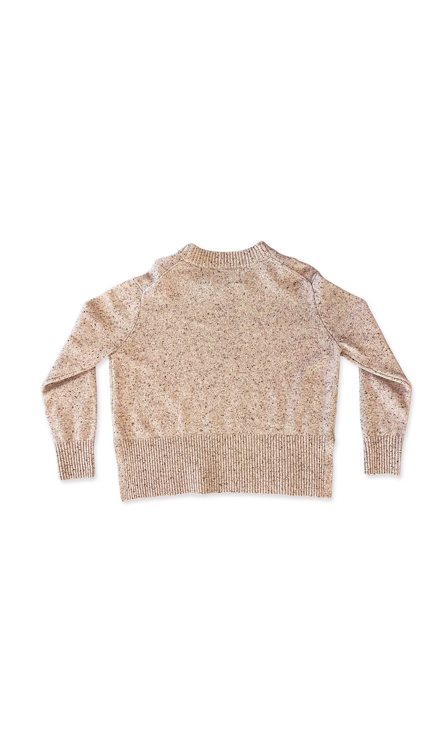 Plümo- Skye Sweater: beige crew-neck, long sleeves, ribbed cuffs and hem, relaxed fit—shown flat on a white background.