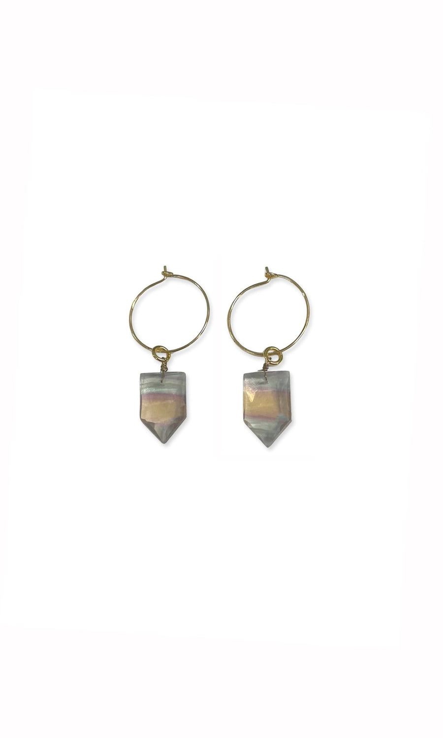 Plümo- Vela Earrings: gold hoops with ombre crystal drops—lightweight, colorful earrings for everyday wear.