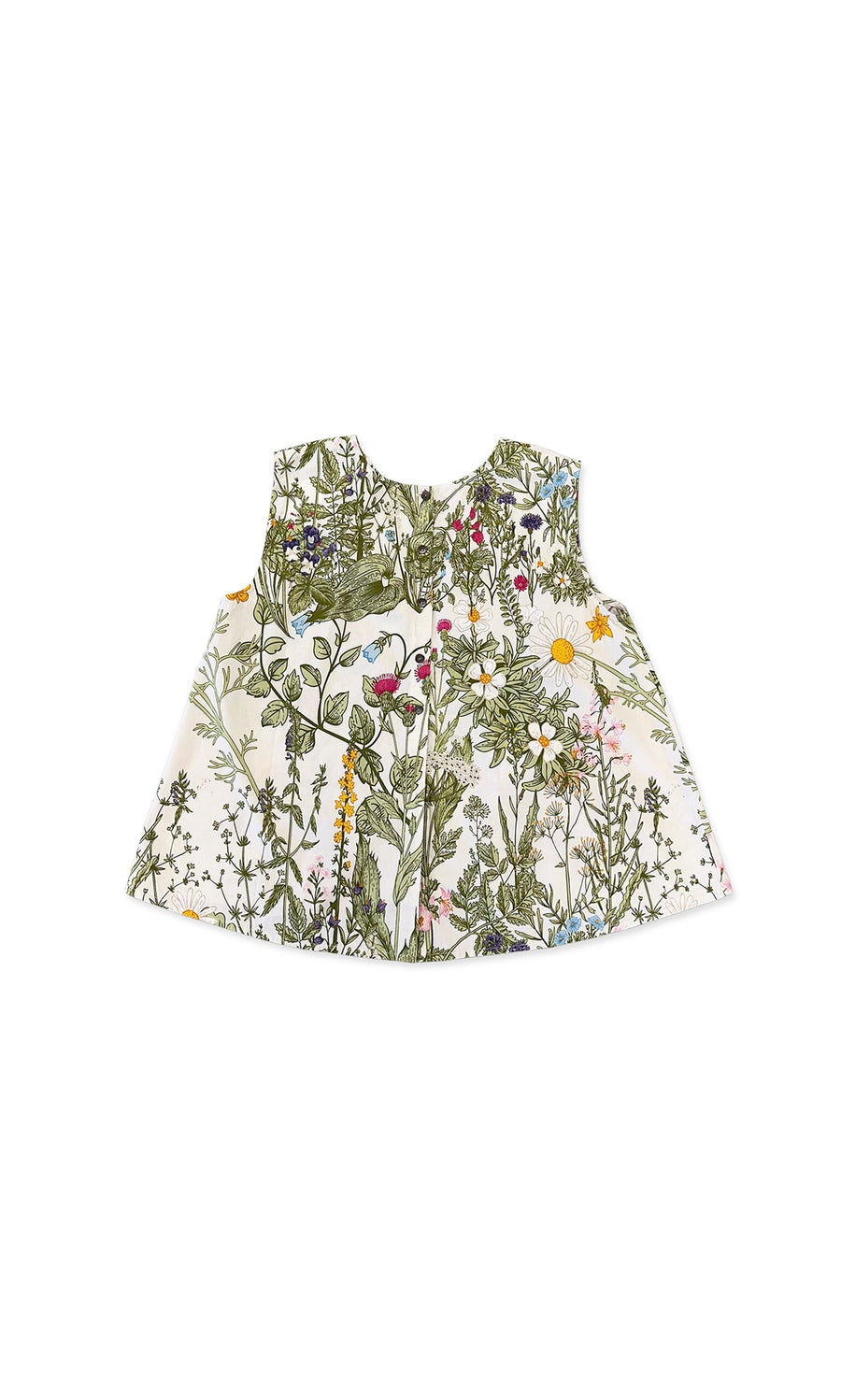 Plümo- Serena Top - Floral: Sleeveless cotton baby top with a white base and colorful botanical print.